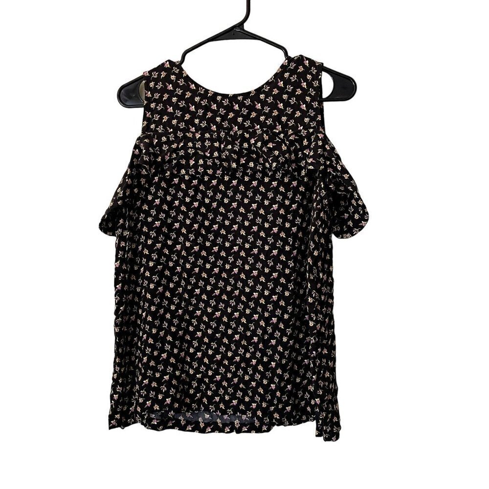 LOFT floral off the shoulder summer top rayon black casual top frills